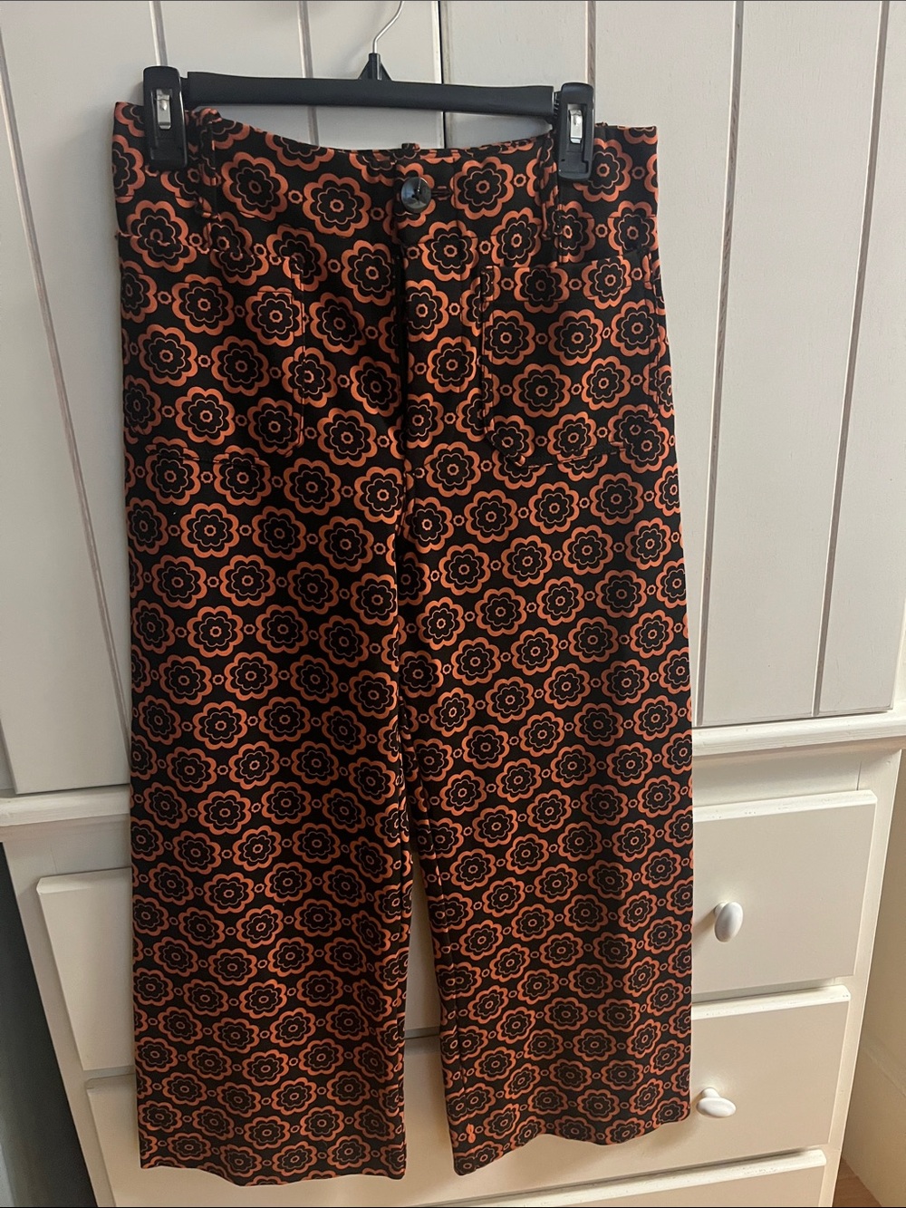 Maeve Black & Orange Floral-Print Wide-Leg Pants size 28